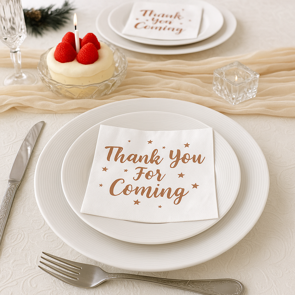 Thank You for Coming Servetten – Luxe Wit met Roségoud Opdruk (16 stuks)