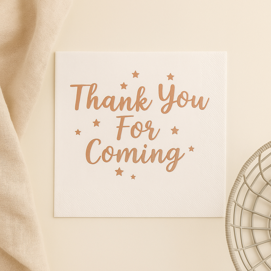 Thank You for Coming Servetten – Luxe Wit met Roségoud Opdruk (16 stuks)