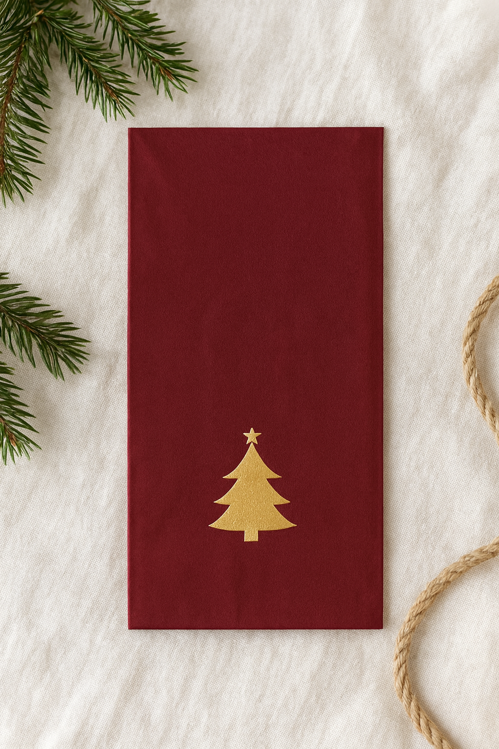 Luxe Bordeaux Kerstservetten met Gouden Kerstboom – (16 stuks)