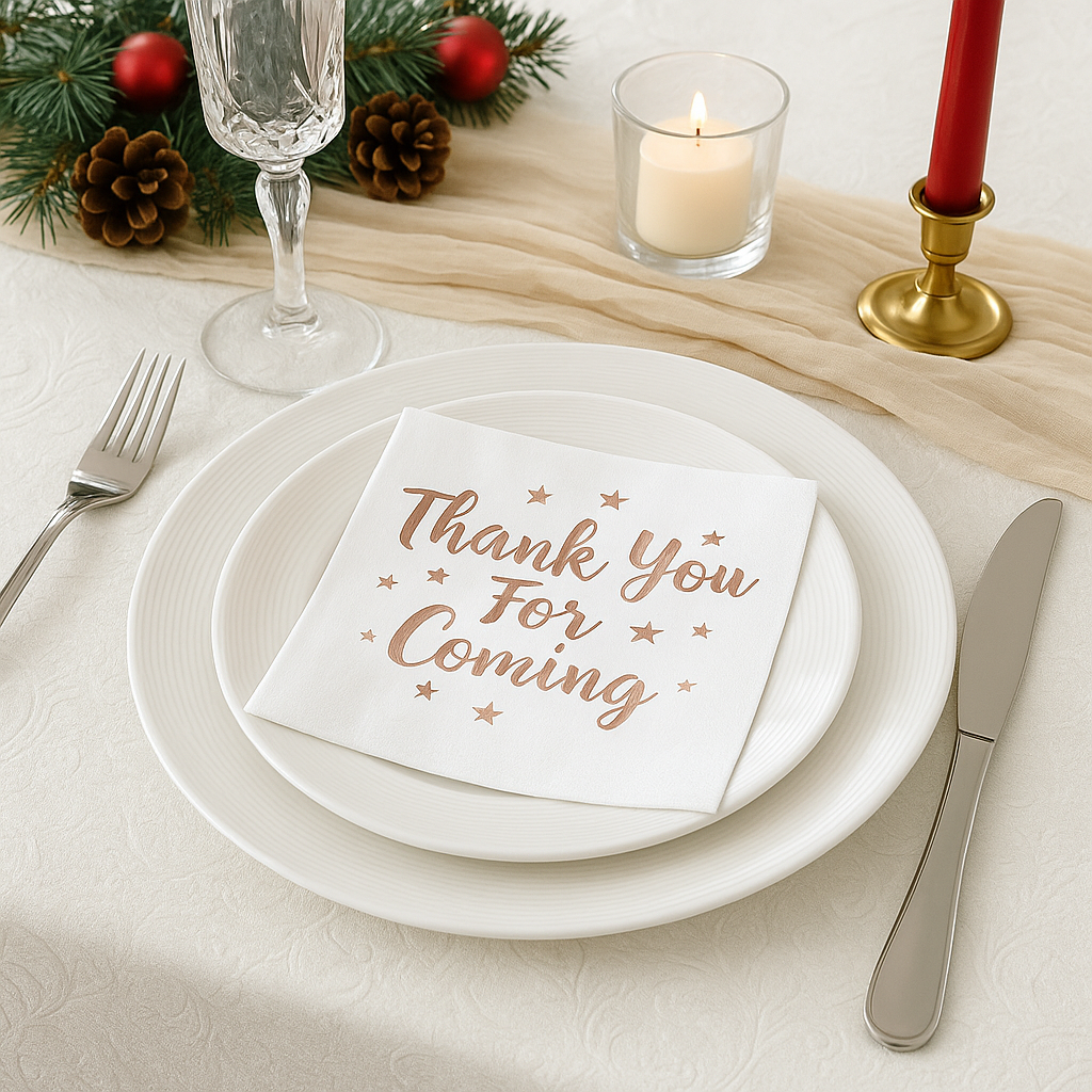 Thank You for Coming Servetten – Luxe Wit met Roségoud Opdruk (16 stuks)